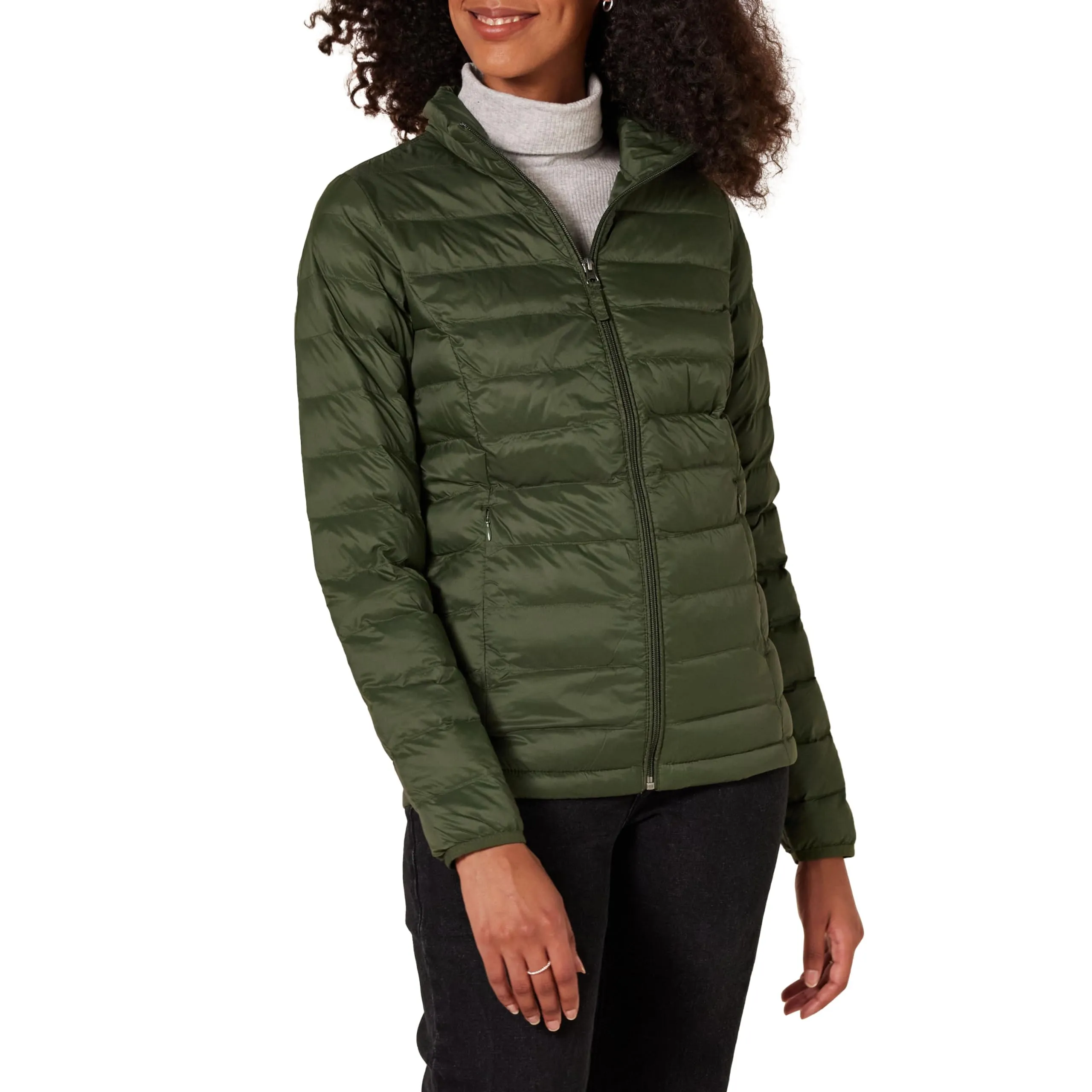Amazon Essentials Piumino leggero a maniche lunghe resistente all'acqua ripiegabile (disponibile in taglie forti) Donna, Verde Oliva Scuro, S