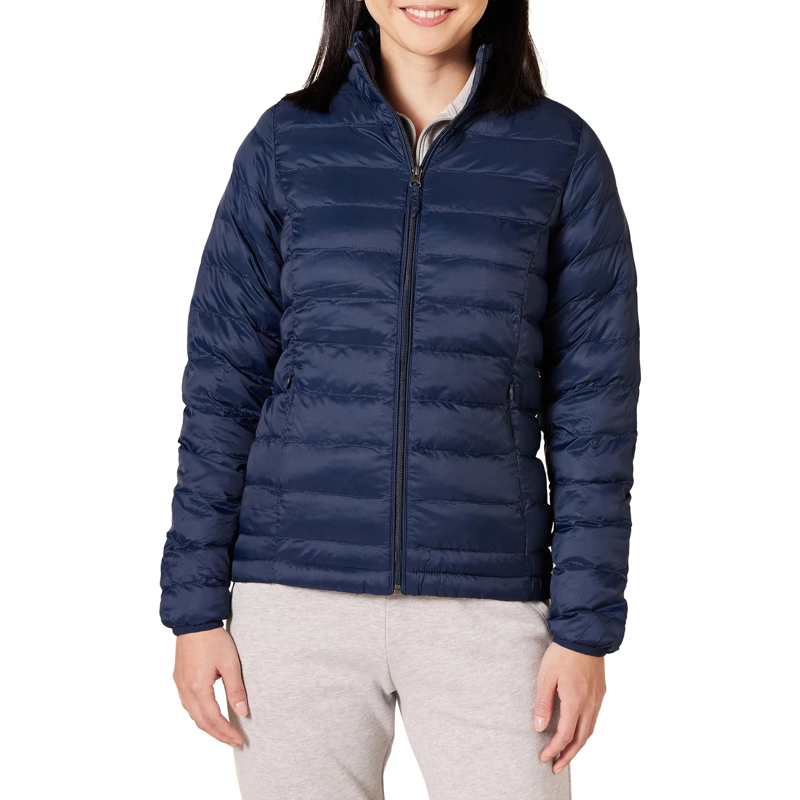 Amazon Essentials Piumino Leggero a Maniche Lunghe Resistente all'Acqua Ripiegabile (Disponibile in Taglie Forti) Donna, Blu Marino, XL Plus