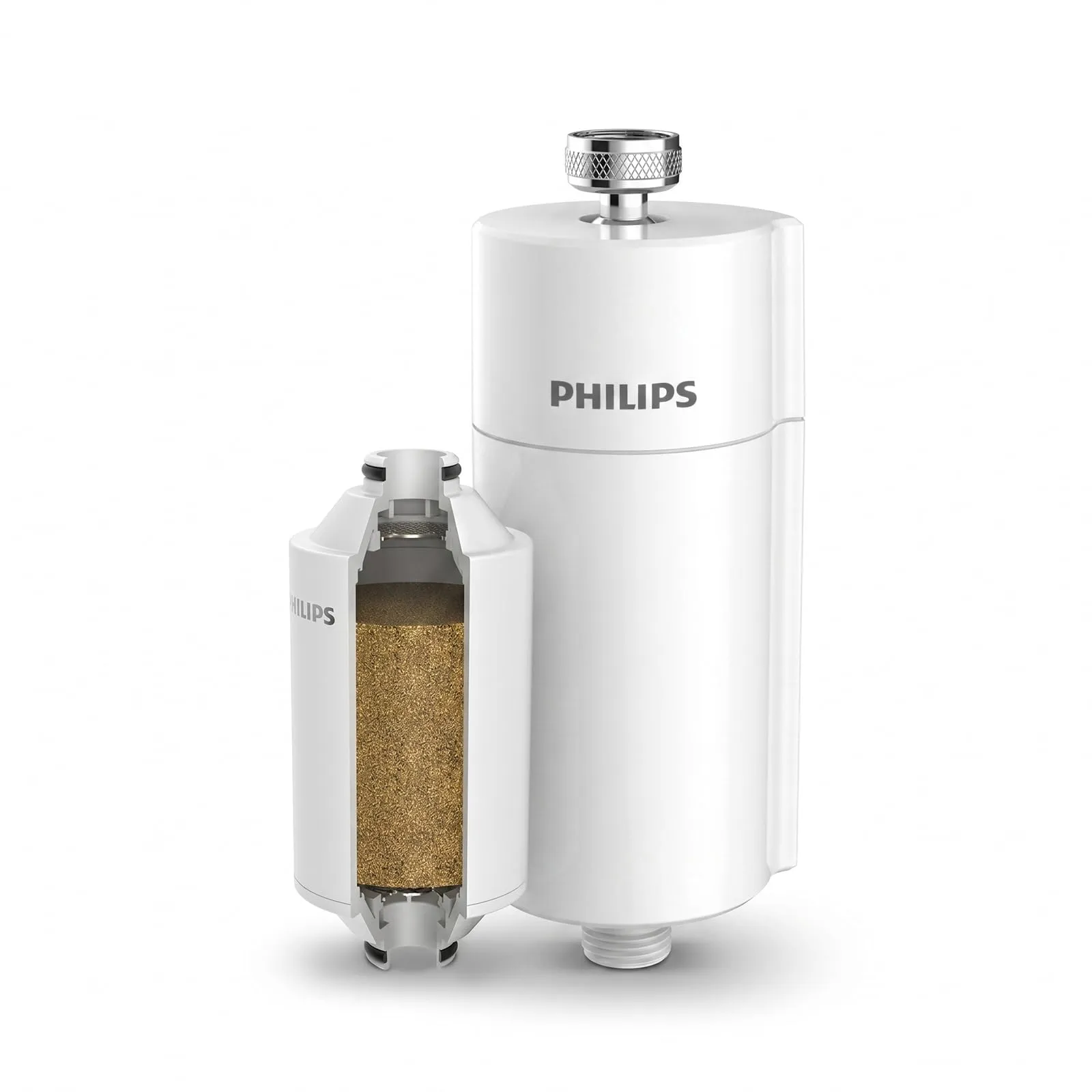 Philips Water Filtro da doccia In-Line, 1 confezione, riduce il CLORO fino al 99%, facile da installare, adatto a tubi e rubinetti standard, Bianco, filtrazione 50.000 L