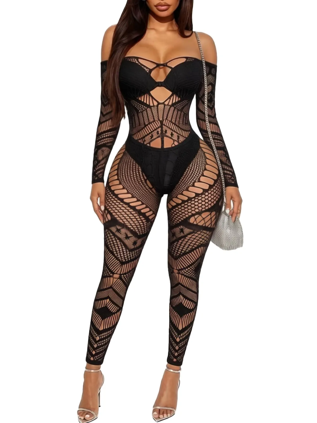 Buitifo Donna Fishnet Bodystocking Pigiama(nero DZJ,Taglia unica)