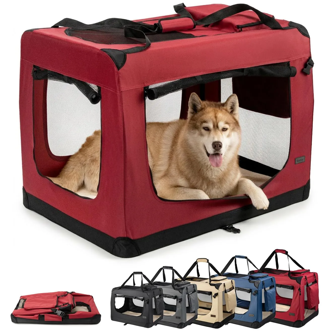 lionto Trasportino Cane, Pieghevole, Viaggio e Auto, 101x69x70 cm, Rosso