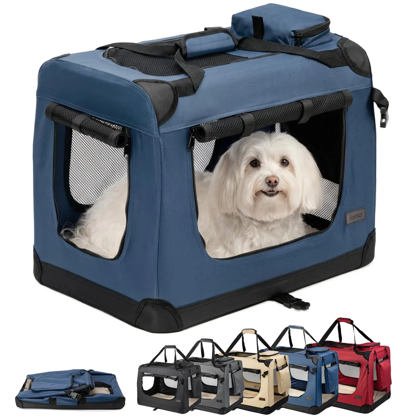 lionto Trasportino Cane, Pieghevole, Viaggio e Auto, 60x42x44 cm, Blu