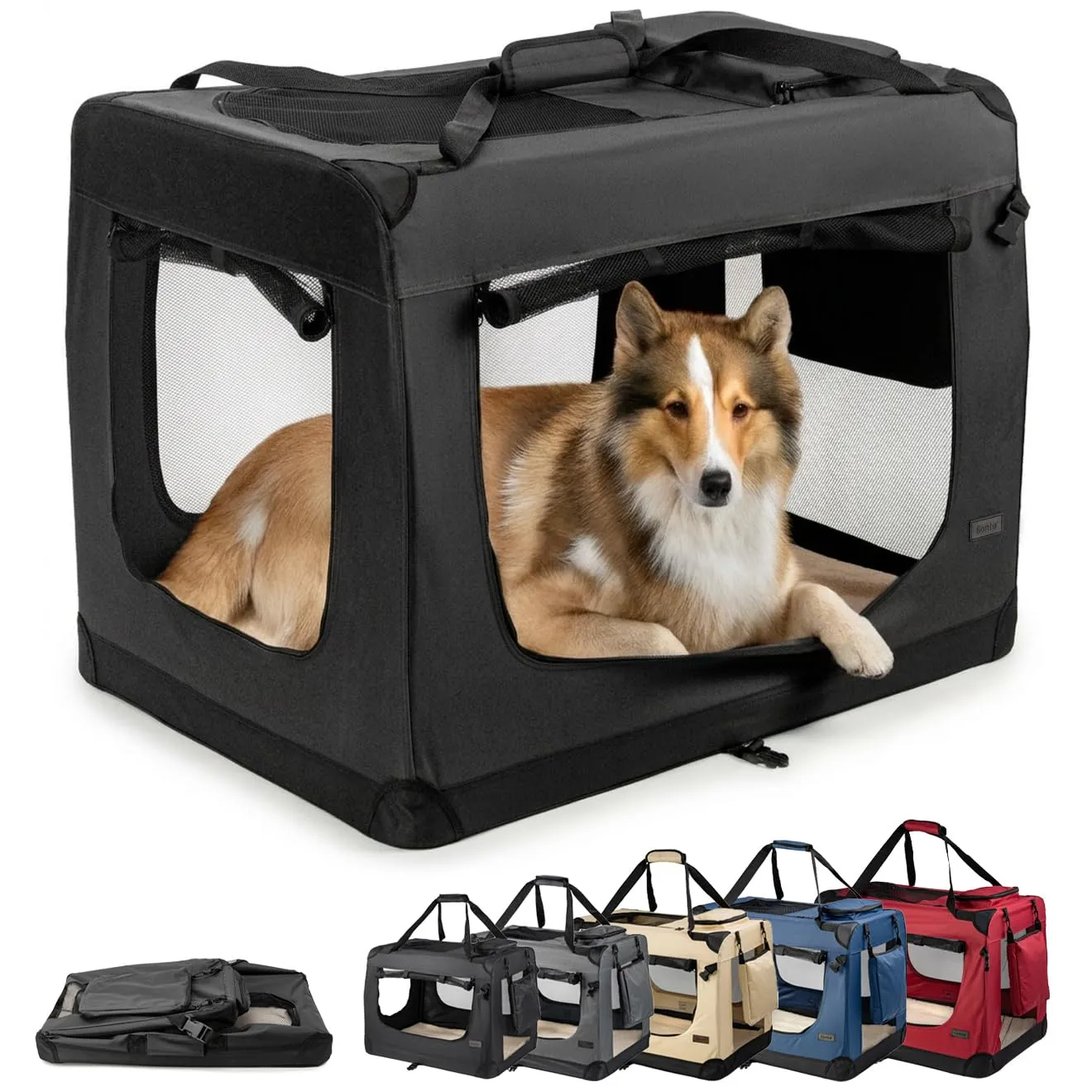 lionto Trasportino Cane, Pieghevole, Viaggio e Auto, 90x61x65 cm, Nero