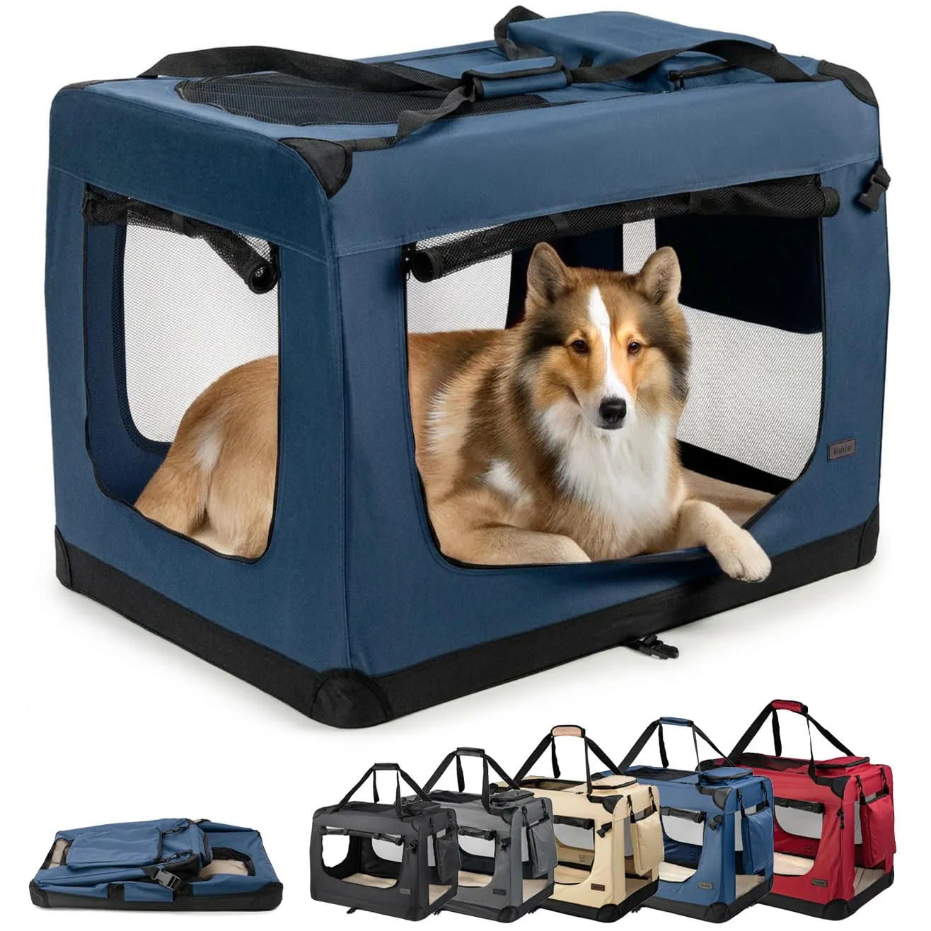 lionto Trasportino Cane, Pieghevole, Viaggio e Auto, 90x61x65 cm, Blu