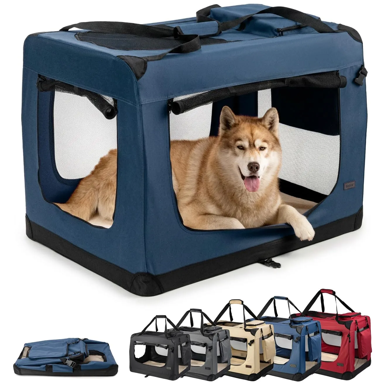 lionto Trasportino Cane, Pieghevole, Viaggio e Auto, 101x69x70 cm, Blu