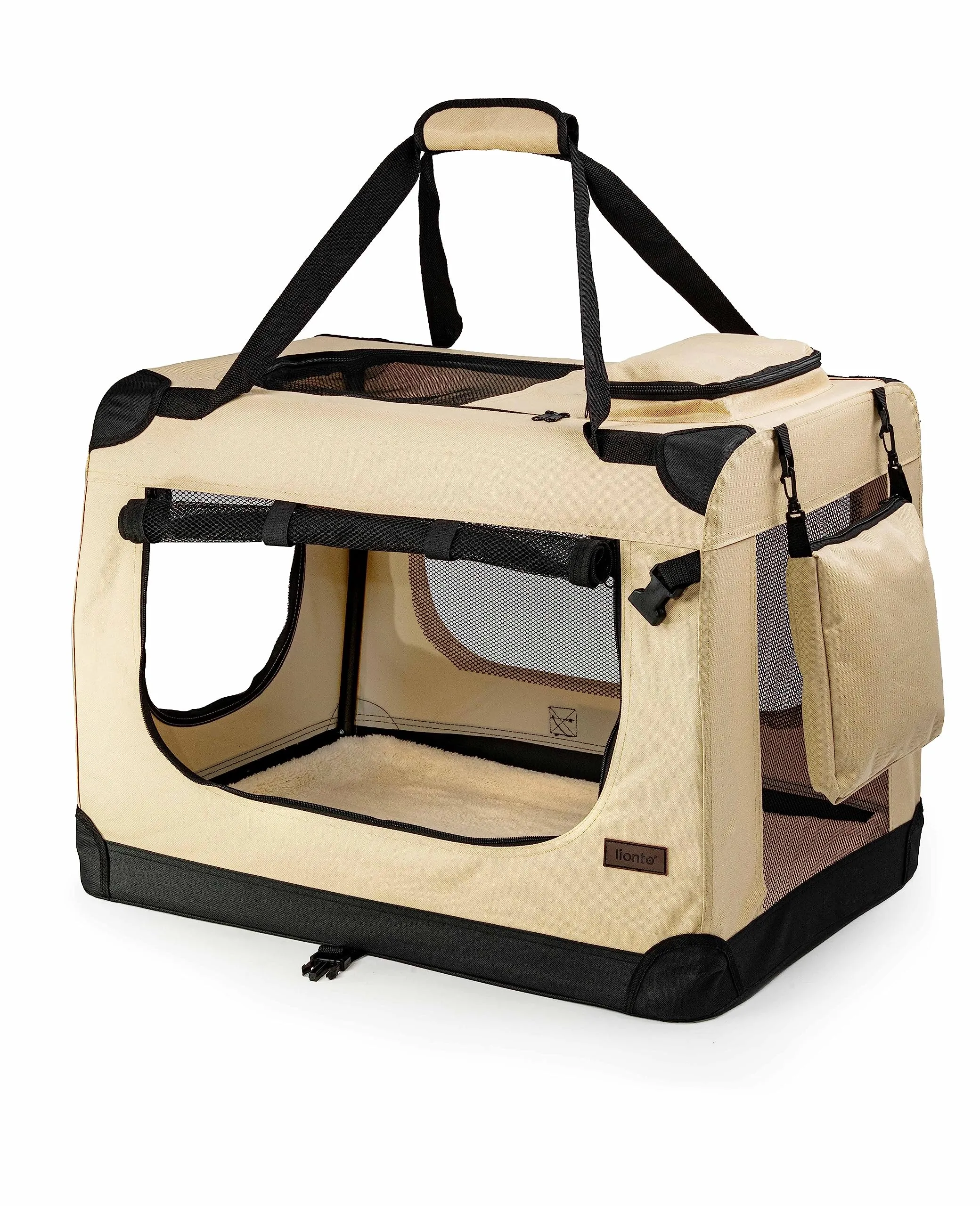 lionto Trasportino Cane, Pieghevole, Viaggio e Auto, 101x69x70 cm, Beige