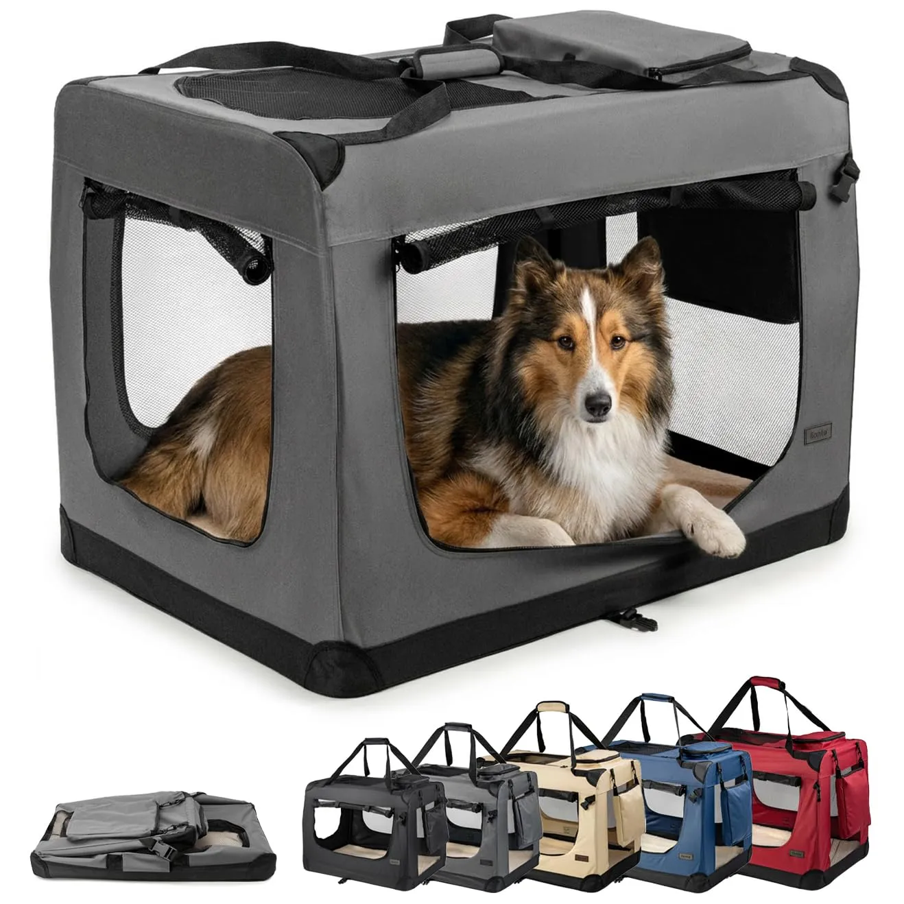 lionto Trasportino Cane, Pieghevole, Viaggio e Auto, 90x61x65 cm, Grigio