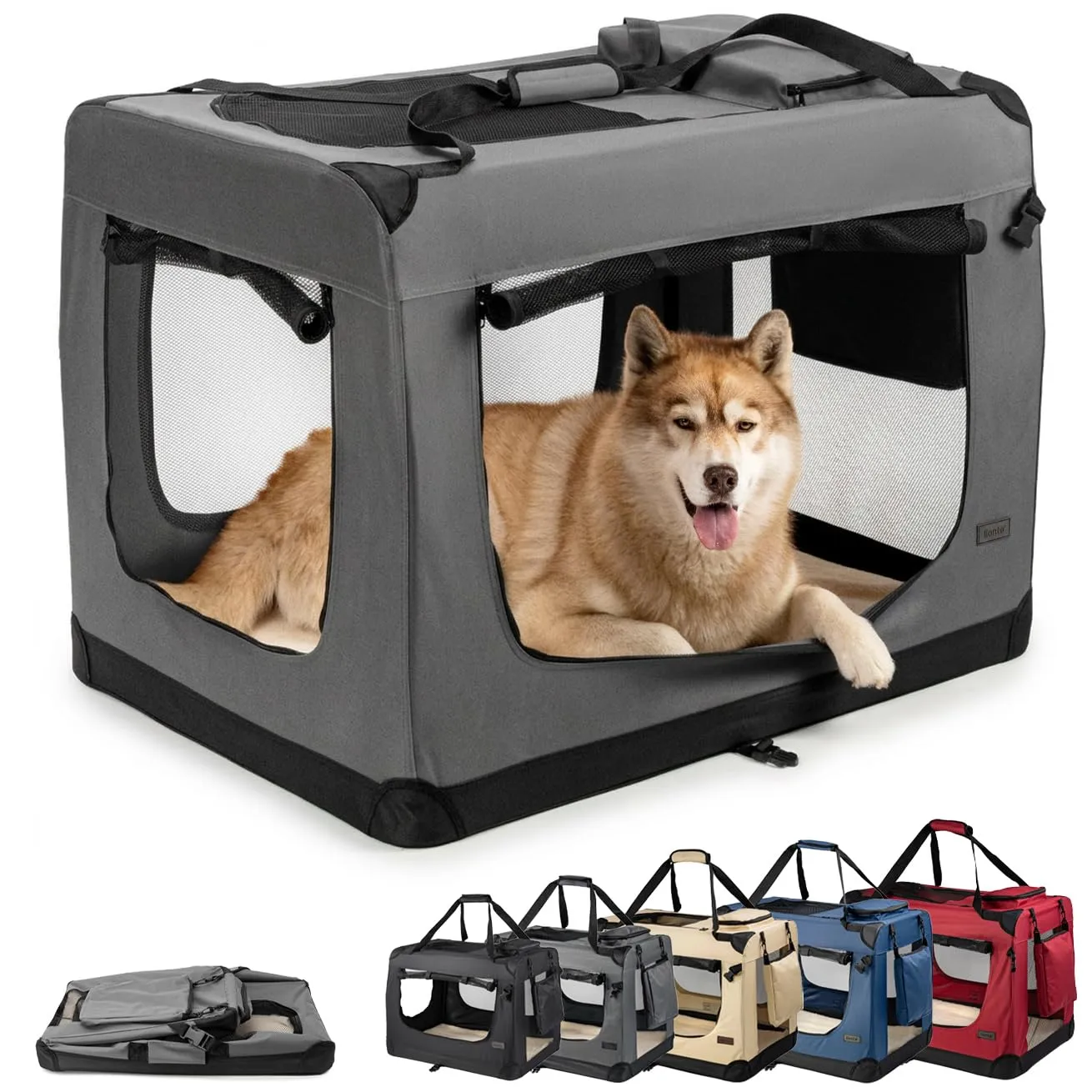 lionto Trasportino Cane, Pieghevole, Viaggio e Auto, 101x69x70 cm, Grigio