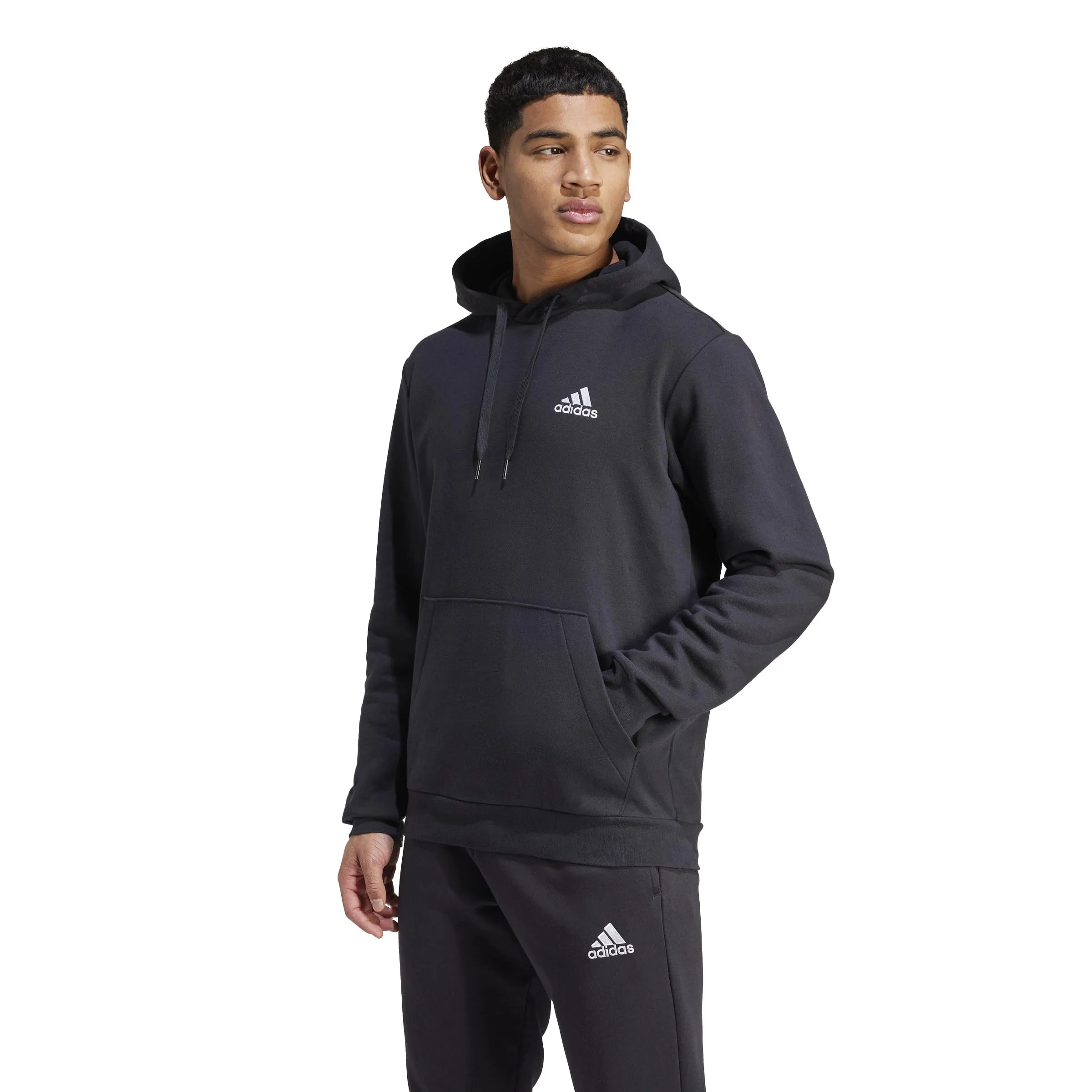 adidas Essentials Fleece Hoodie Felpa con cappuccio, Black/White, M Uomo