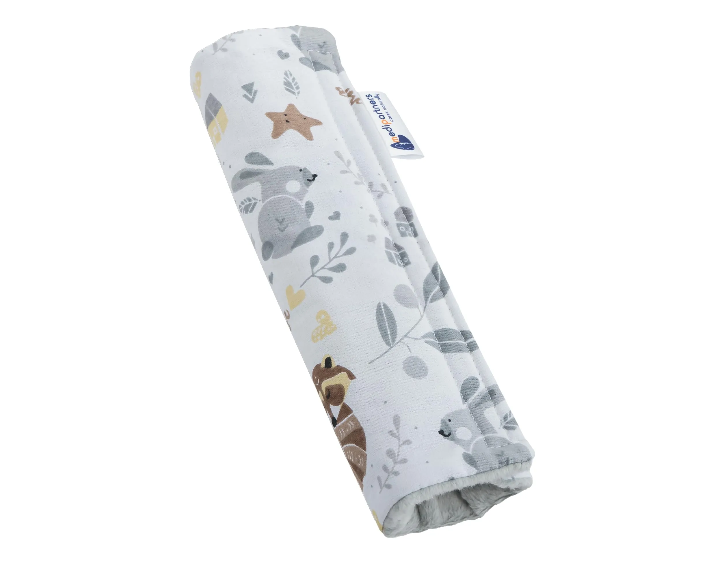 Medi Partners Copri Cintura di Sicurezza Auto Copricintura Bambini Car Cuscino 17x22cm 100% Cotone Minky Cinture Kids Copri Seggiolino Protezione (Cervo con minky grigio)