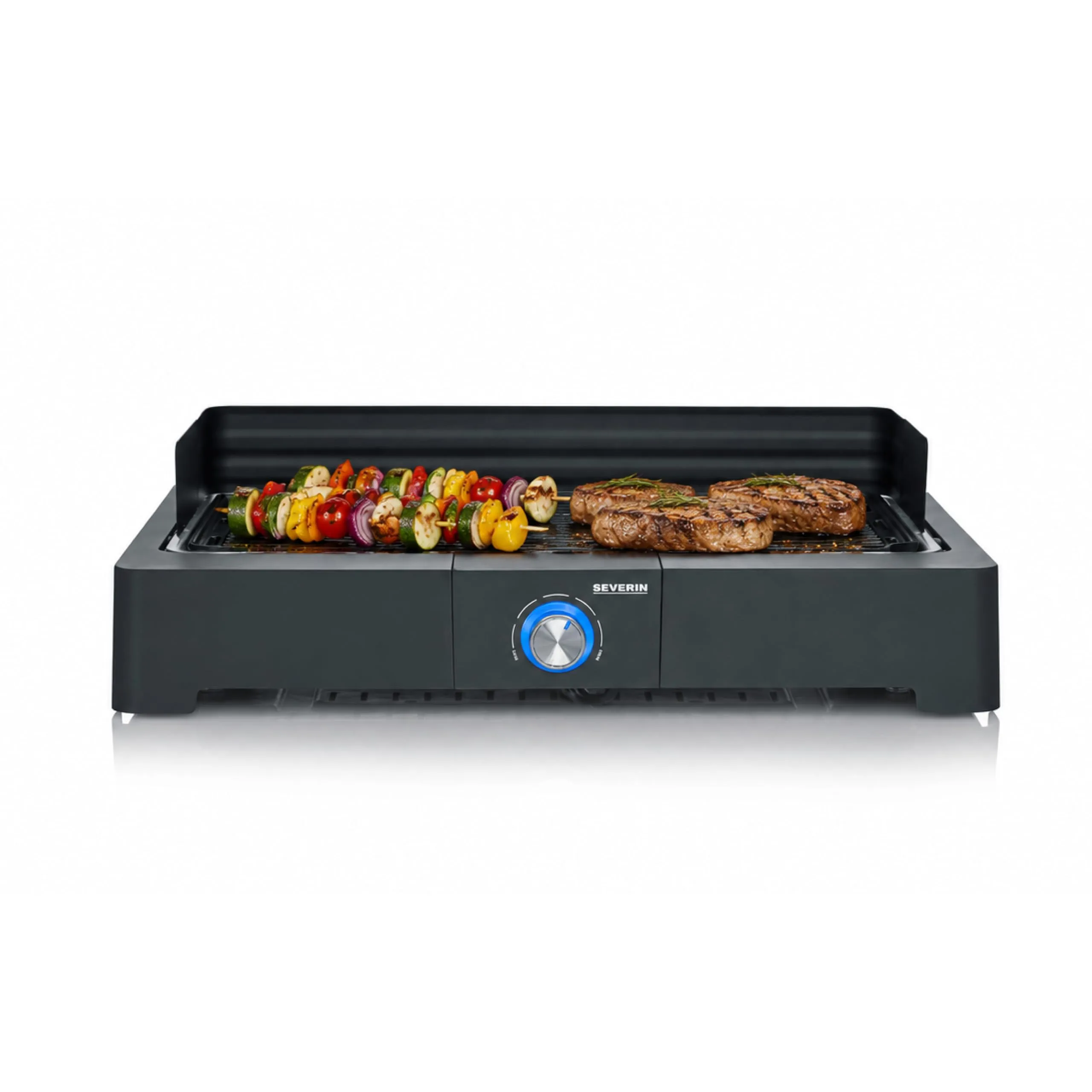 SEVERIN Barbecue Elettrico da Tavolo, 2200W, Pochi Fumi, SafeTouch, Piastra Alluminio Pressofuso, Cavo Lungo 140cm, 52,7 x 39,5 x 14,8 cm, Nero - PG 8567