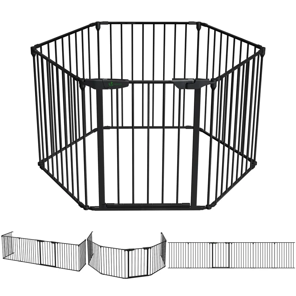 VOUNOT® Barriera di Sicurezza 375 cm per Bambini e Cani, Cancello Cancelletto Griglia di Sicurezza per Camino, Preassemblato, 6 Pannelli Barriera Protettiva Pieghevole per Porte o Scale, Nero