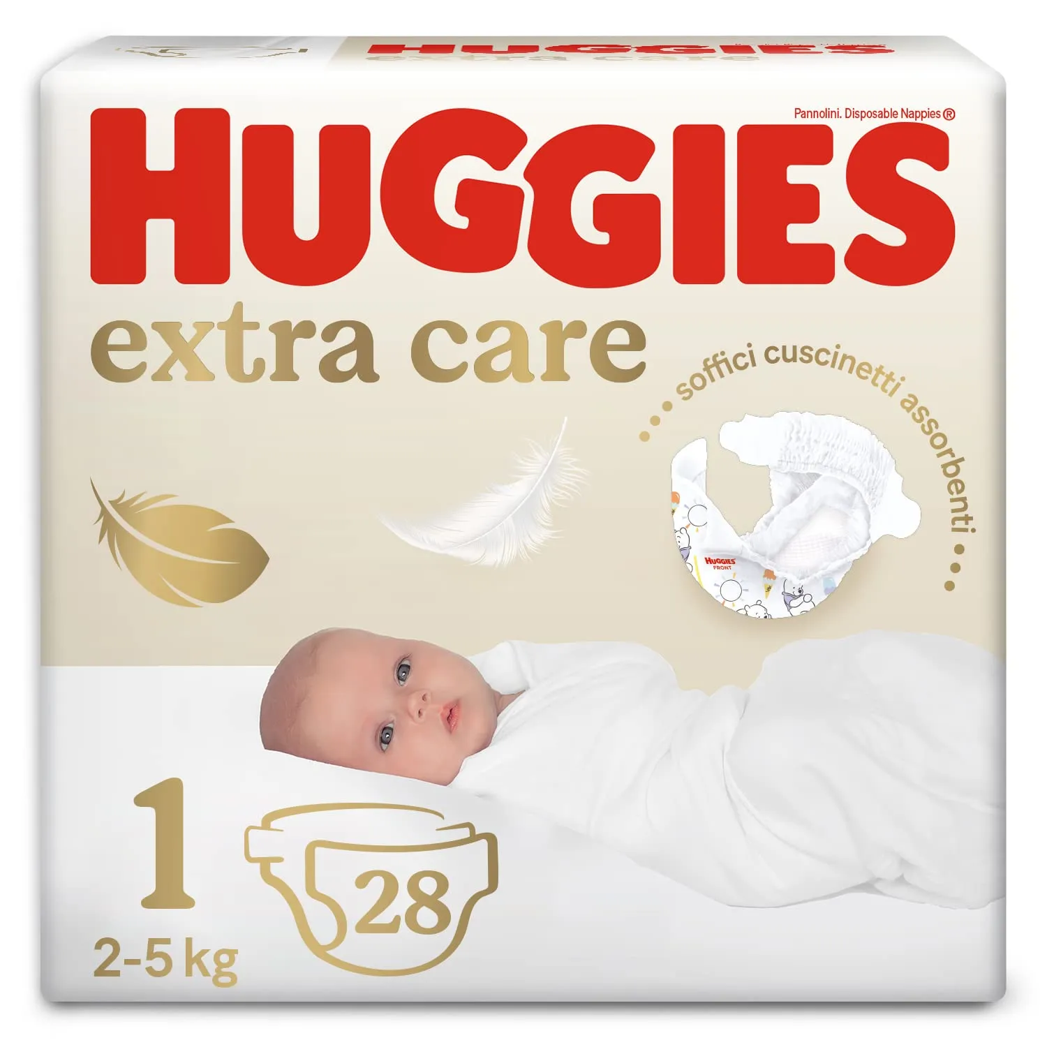 Huggies Extra Care Neonato, 28 Pannolini, Taglia 1 (2-5Kg)