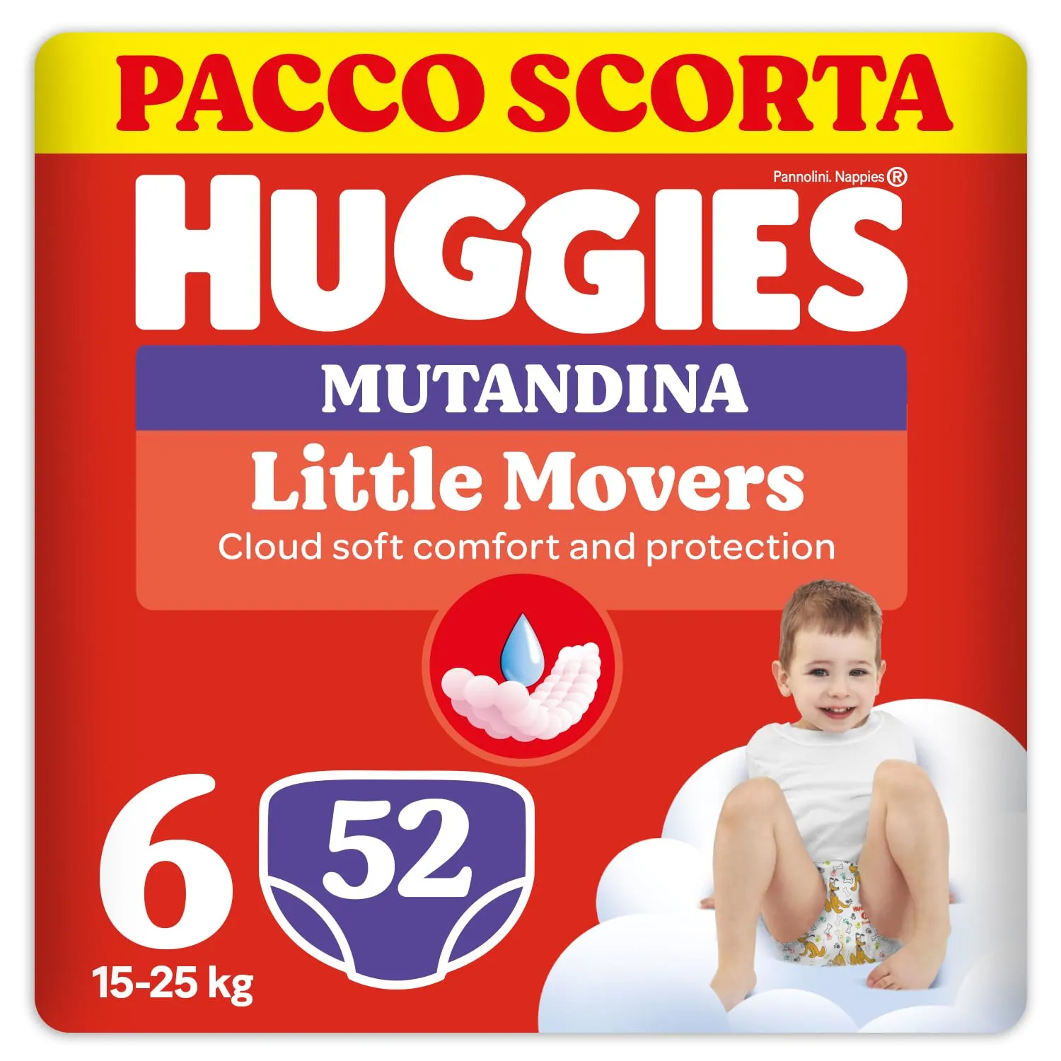 Huggies Little Movers Mutandina, 52 Pannolini Mutandina Taglia 6 (15-25 Kg)