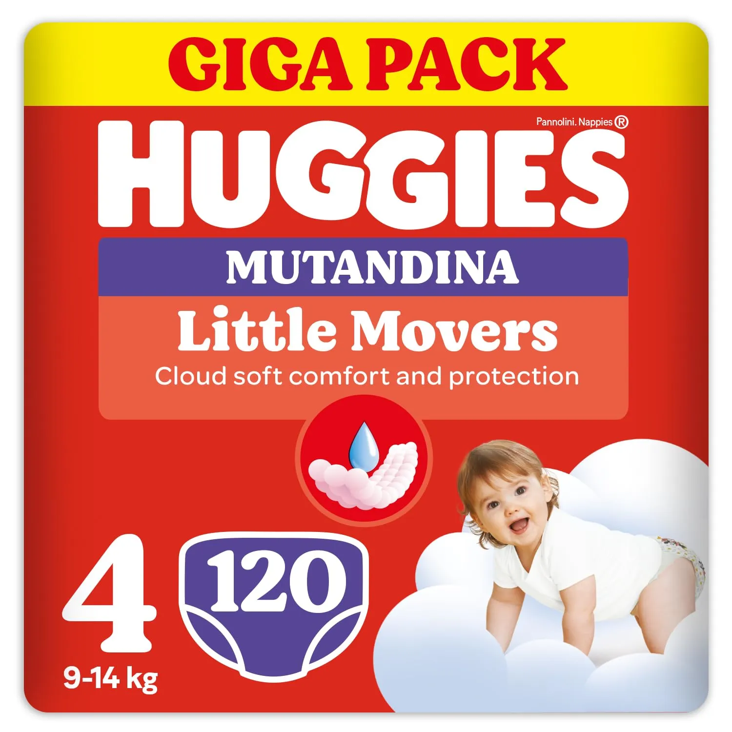 Huggies Little Movers Mutandina, 120 Pannolini Mutandina, Taglia 4, 9-14 Kg