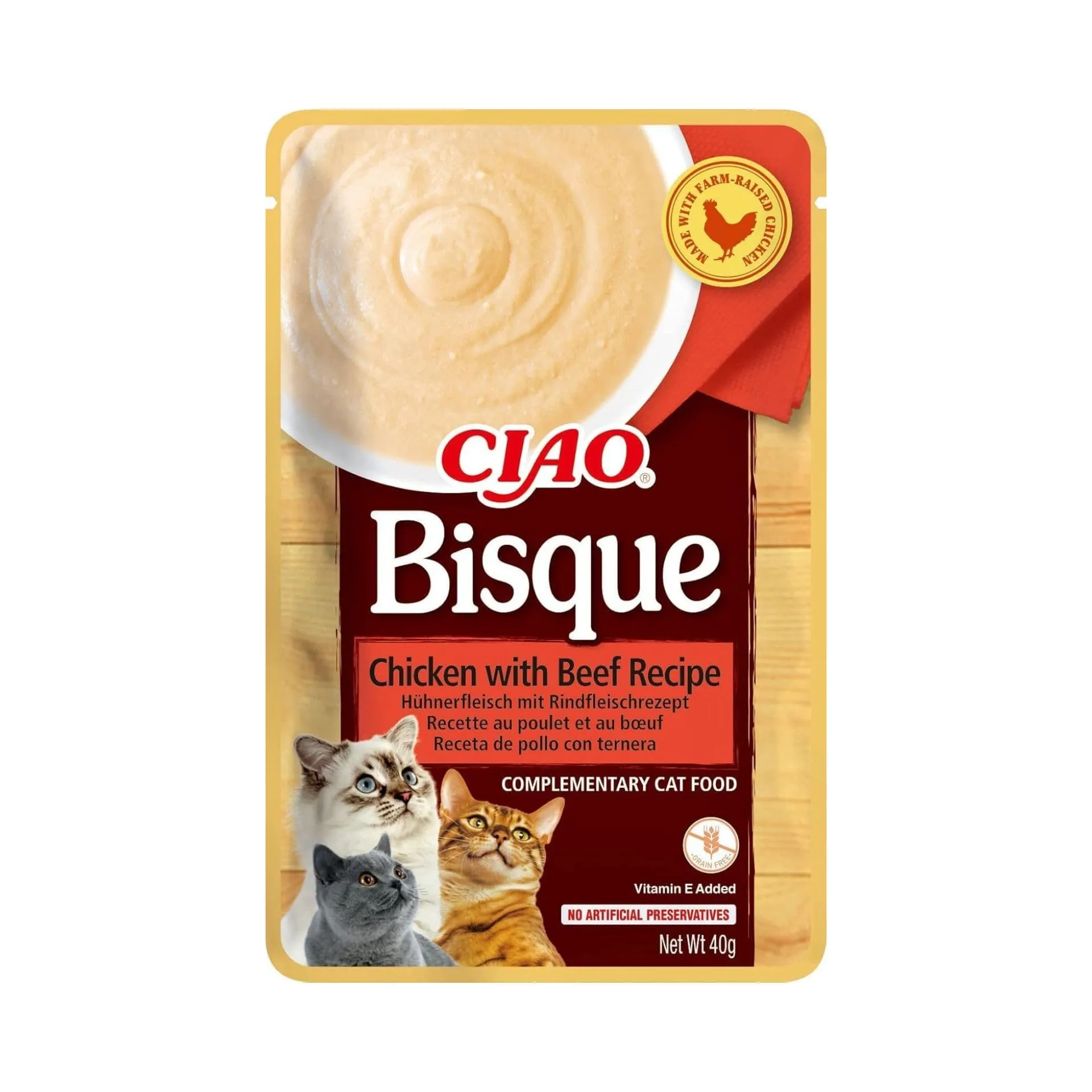 INABA Ciao Bisque, Cibo Umido per Gatti al Pollo e Manzo, 1x40g