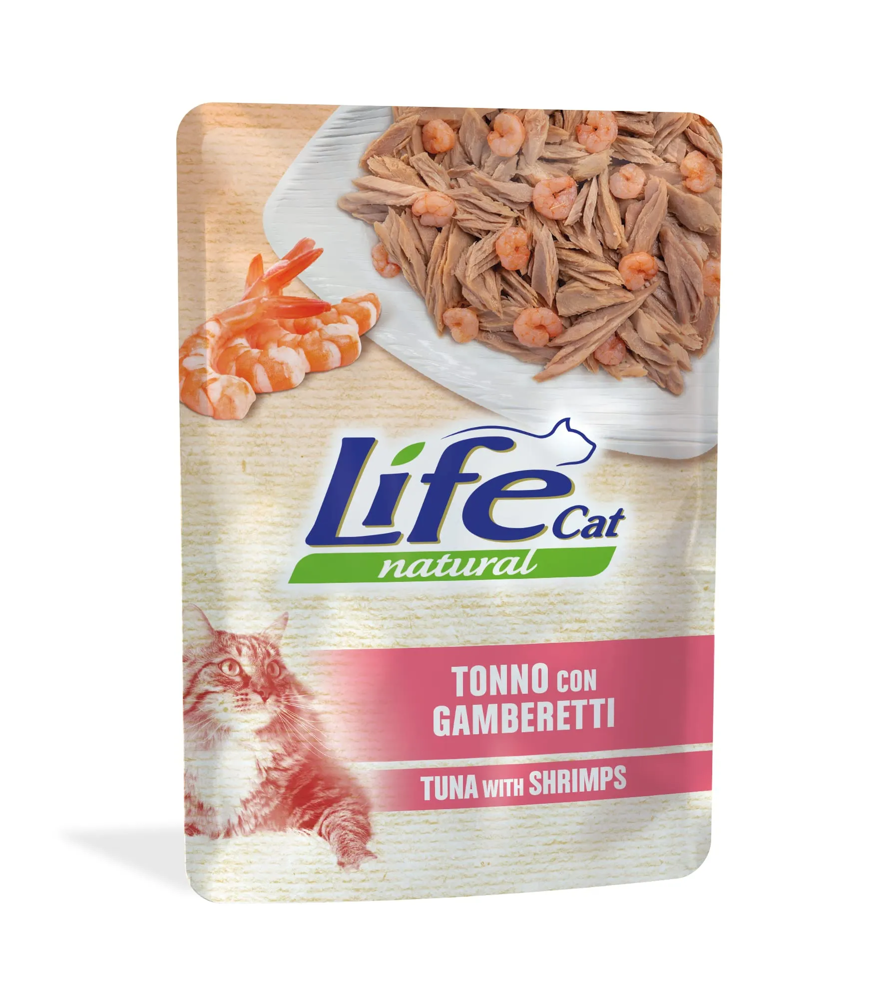 Life Cat Natural Tonno con Gamberetti, Busta 70g