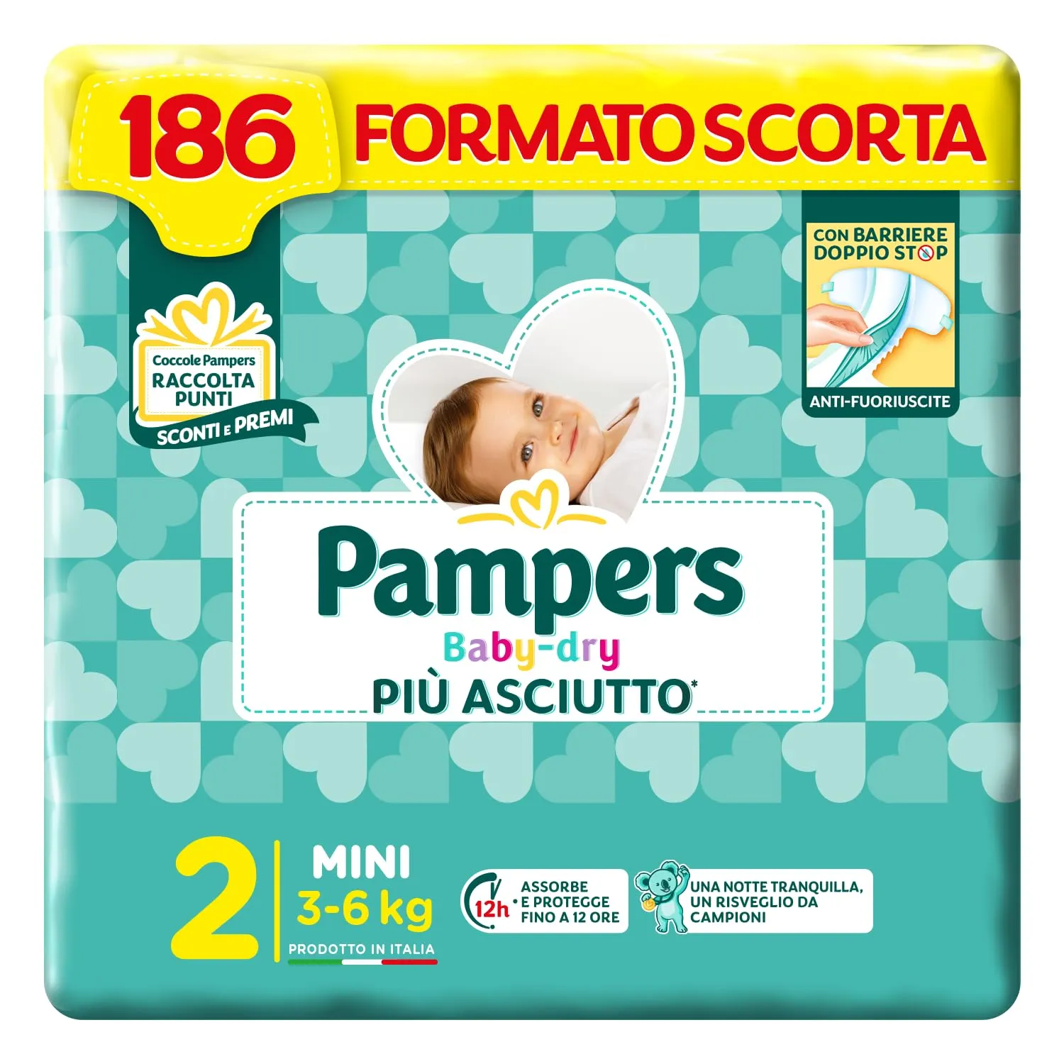 Pampers Baby Dry Mini, Taglia 2 (3-6 kg), 186 Pannolini Neonato