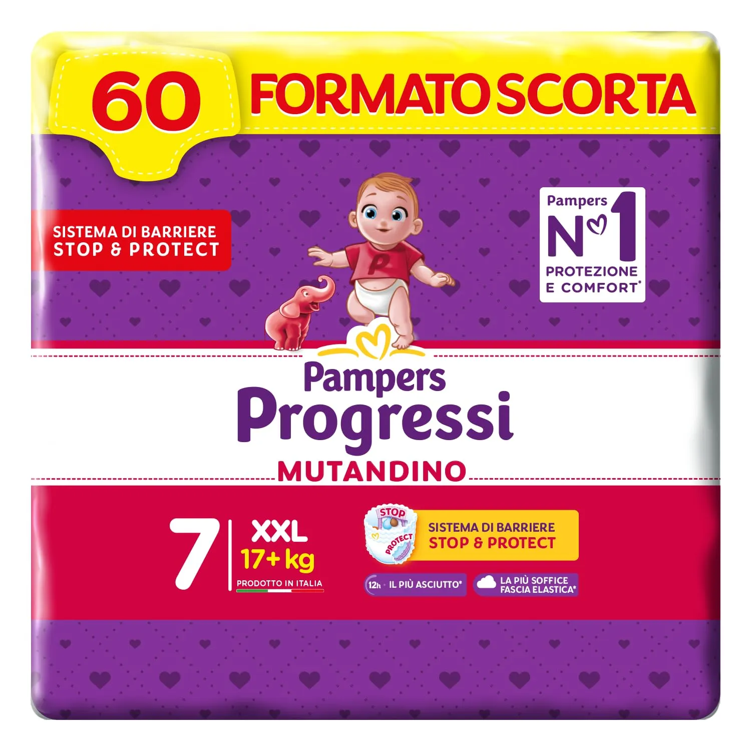 Pampers Progressi Mutandino XXL, Taglia 7 (17+ kg), 60 Pannolini Bambino