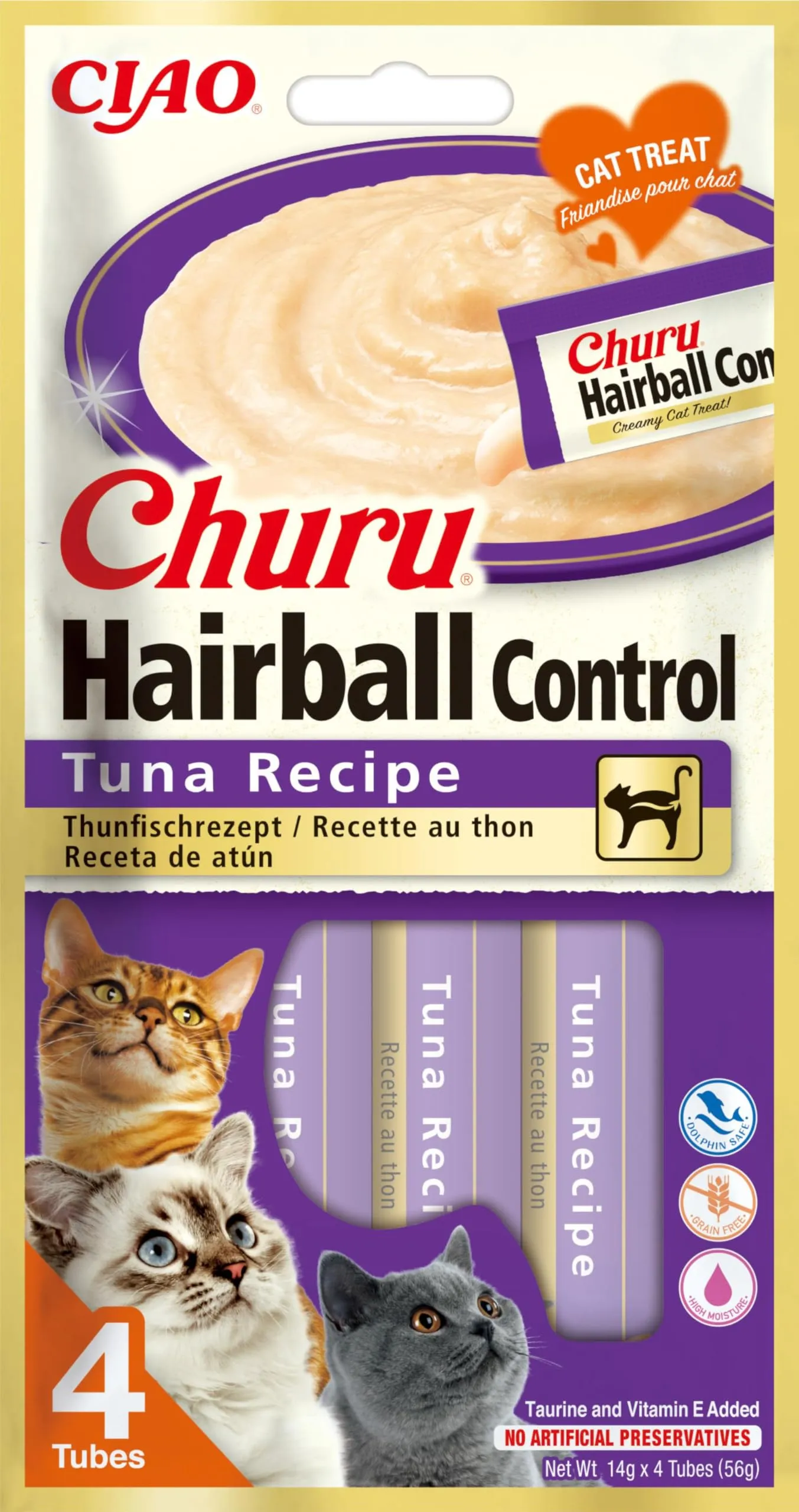 INABA Churu Hairball Control, Snack per Gatti al Tonno, 4x14g