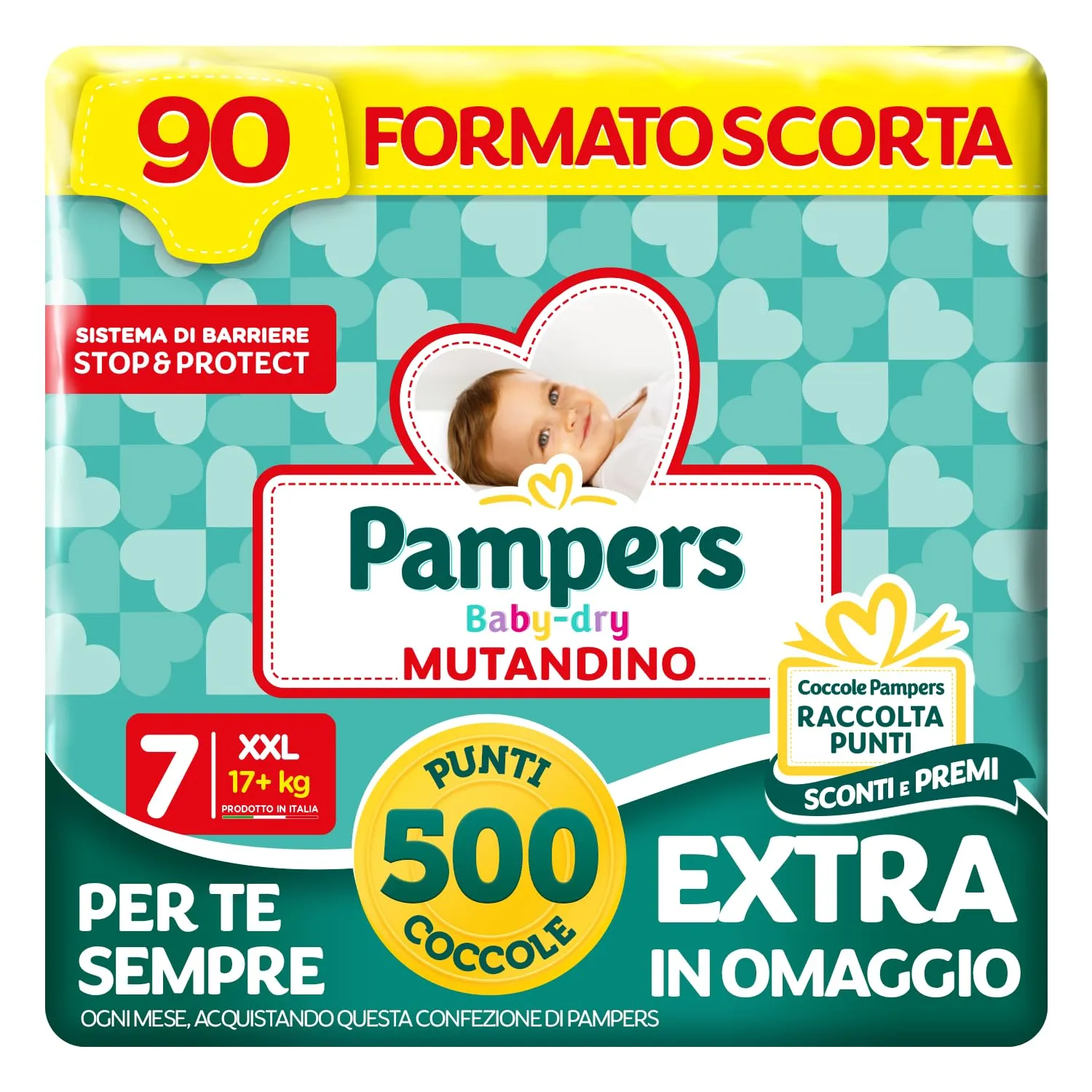 Pampers Baby Dry Mutandino XXL, Taglia 7 (17+ kg), 90 Pannolini Bambino