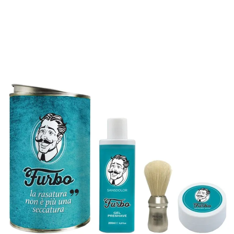 Furbo Gel PreShave Sansdolor + Shaving Soap + Pennello da Barba Confezione 200 ML Gel Pre Barba + 90 ML Sapone da Barba + Pennello da Rasatura - 200 ML Gel Pre Barba + 90 ML Sapone da Barba + Pennello da Rasatura