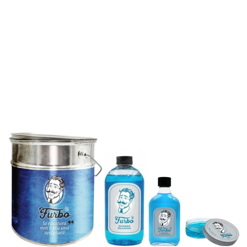 Furbo Furbo Blu After Shave + Shower Shampoo + AQUA WAX Cera per Capelli Confezione 200 ML Lozione Dopo Barba + 500 ML Gel Doccia e Shampoo + 100 ML Gel Capelli - 200 ML Lozione Dopo Barba + 500 ML Gel Doccia e Shampoo + 100 ML Gel Capelli