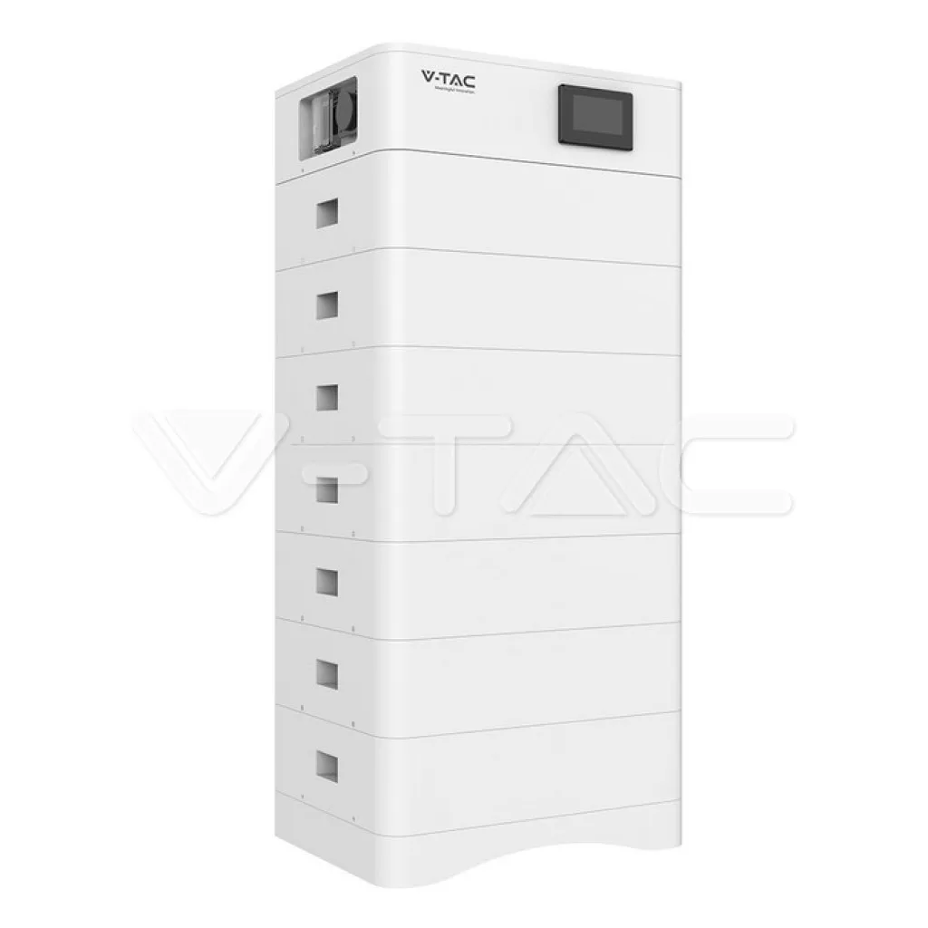 V-TAC Kit 7 Moduli di Accumulo Impilabili Alta Tensione 35kWh LiFePO4 BMS Integrato Inclusa Base e Box di Controllo 100Ah 358.4V IP65 CEI 0-21 Garanzia 10 Anni