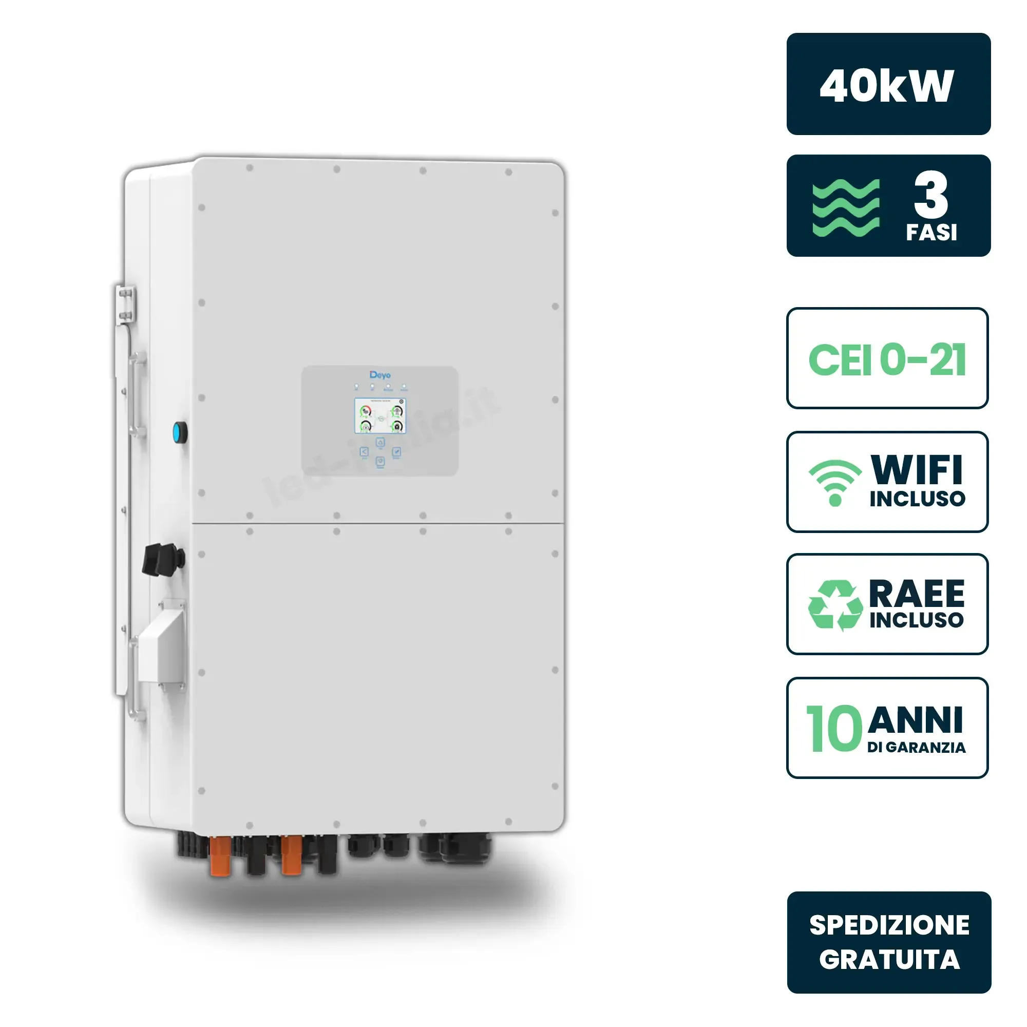 Inverter Fotovoltaico Alta Tensione Deye Trifase Ibrido On-Grid/Off-Grid 40Kw Quadruplo Mppt Cei 0-21 Schermo Lcd Touch Wifi E Ta Inclusi Garanzia 10 Anni Ip65