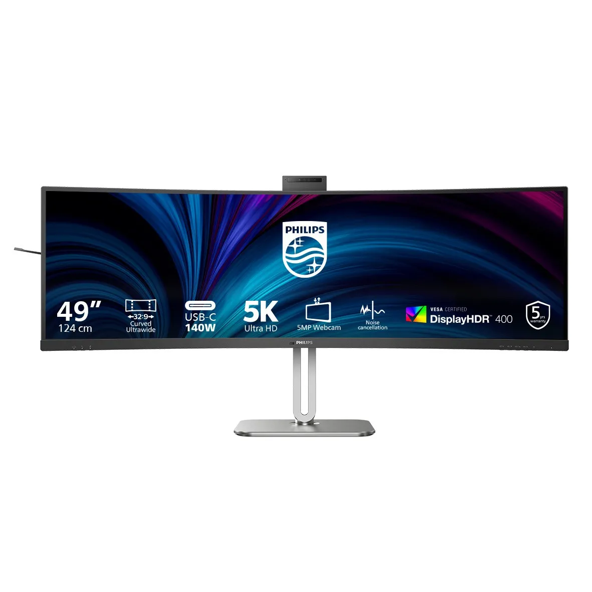 Philips Monitor Curvo 49 Led Va Dual Qhd 32:9 4Ms 450 Cdm Usb-C Dock Webcam Reg Altezza Dp/Hdmi Multimediale