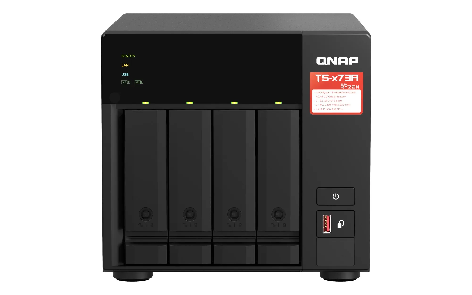 Qnap Nas Tower 4-Bay Nas Amd Ryzen V1000 Series V1500B 4C/8T 2.2Ghz 8Gb Ddr4 Ram (2 X Sodimm Slots
