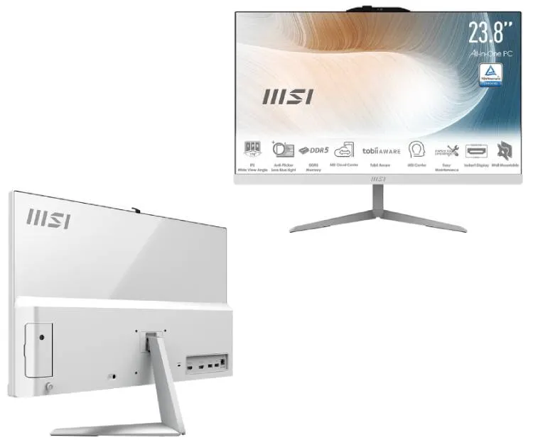 Lcd Pc MSI Modern AM242 1M All in One lcd ips 23.8 Full Hd cpu Intel Core 5 120U ram 16GB ssd 512GB Windows 11 Professional colore Bianco