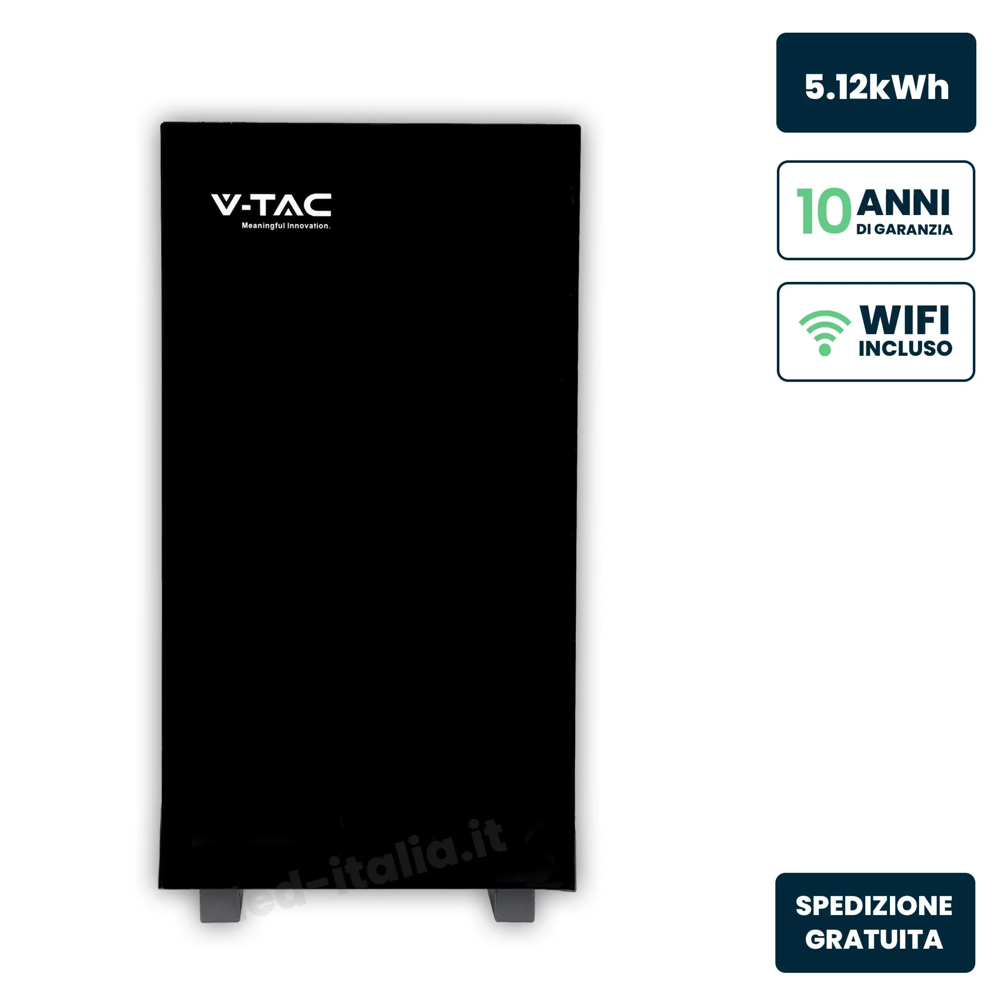 Batteria Di Accumulo 5.12Kwh Lifepo4 Bms Integrato Per Inverter Fotovoltaici 51.2V 100Ah Schermo Touch Design Nero Effetto Vetro Lucido Garanzia 10 Anni