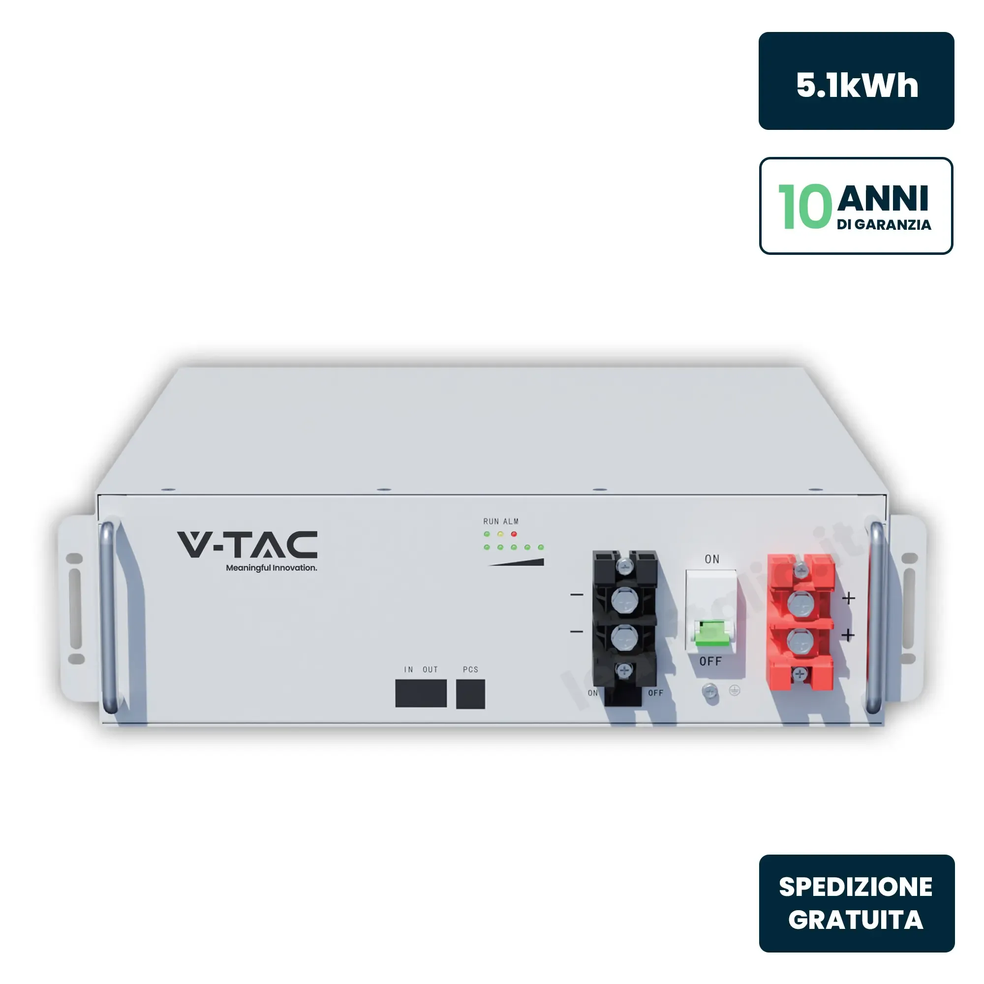 Batteria Di Accumulo 5.12Kwh 51.2V 100Ah Lifepo4 Con Bms Modulo Rack Fotovoltaico Bianco Garanzia 10 Anni