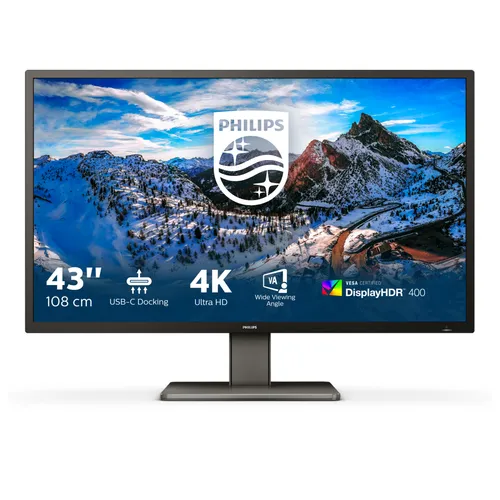 Philips Monitor 42,5 LED Va 16:9 4K UHD 4MS 400 Cdm, DP/Hdmi Hub Usb-C, Pivot, Multimediale 439p1/00