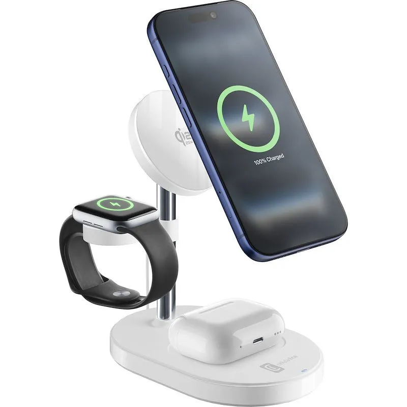 Cellularline Stazione di ricarica wireless Mag Trio QI2.2 25W Bianco