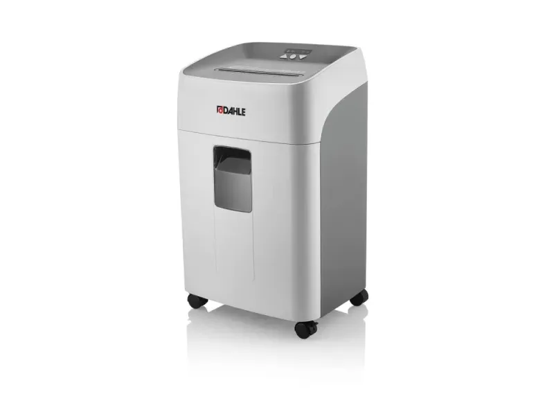 Distruggidocumenti manuale Dahle Deskside 404P taglio a frammenti P-4 - Distrugge fino a 21 fogli - Capacità del contenitore 40 l - Ruote girevoli - Grigio