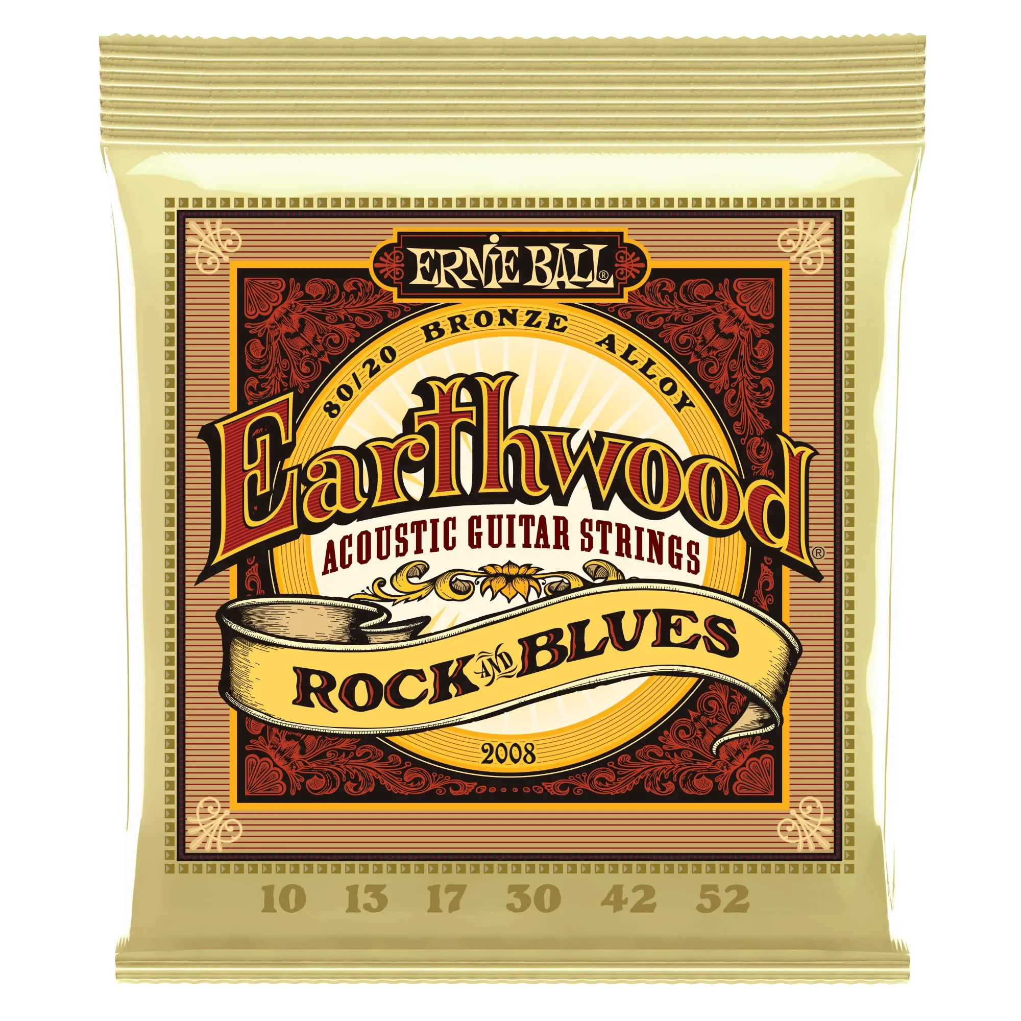 Ernie Ball, Earthwood Rock and Blues 80/20 Bronze, Corde per chitarra acustica con Sol liscio, diametro 10-52