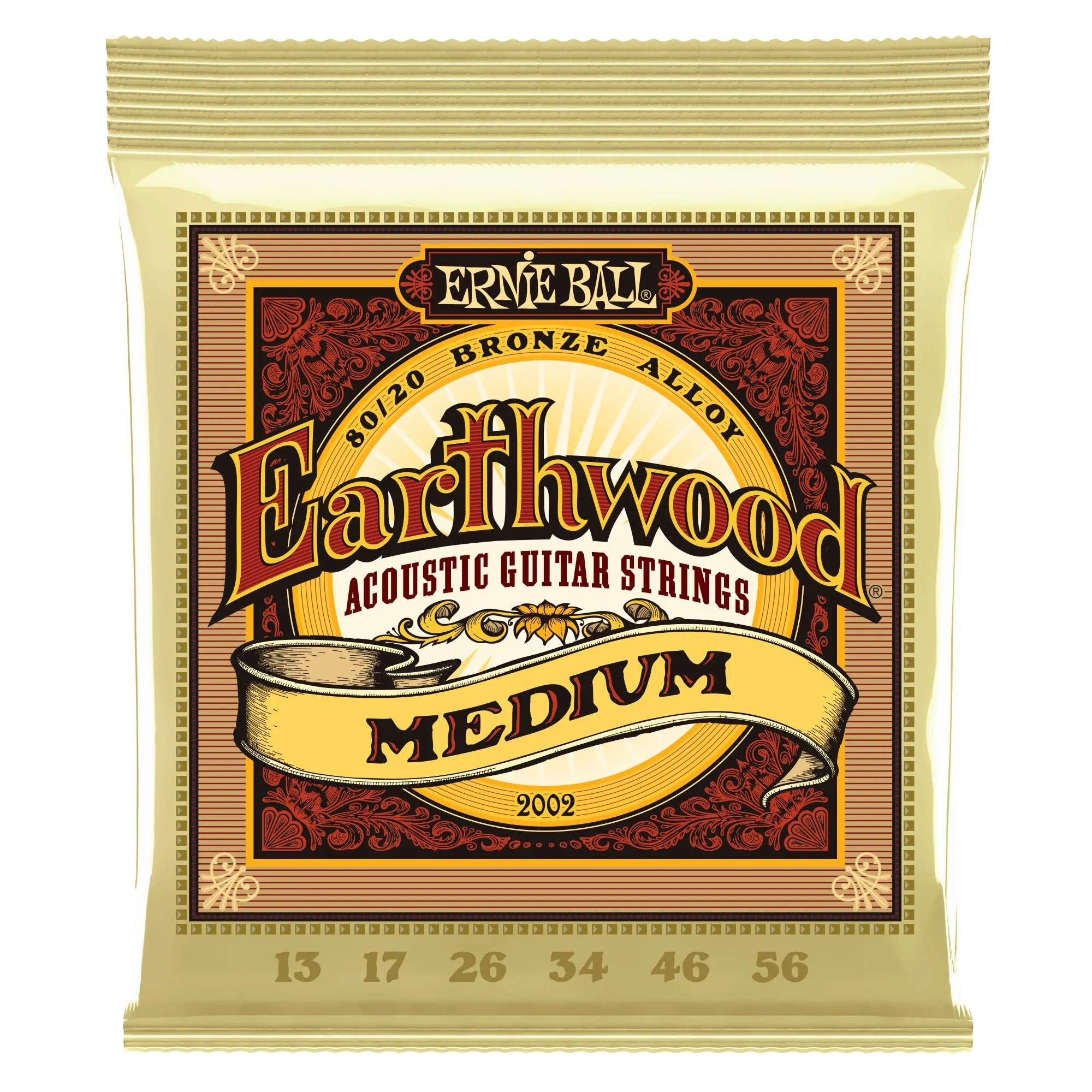 Ernie Ball, Earthwood Medium 80/20 Bronze, Corde per chitarra acustica, diametro 13-56