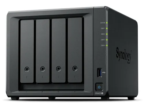 Synology NAS Tower 4X Sata, 2X Nvme, Max 40 Cam, Celeron J4125, 2GB Ram, 2.5gbe, USB 3.2, Ds425+