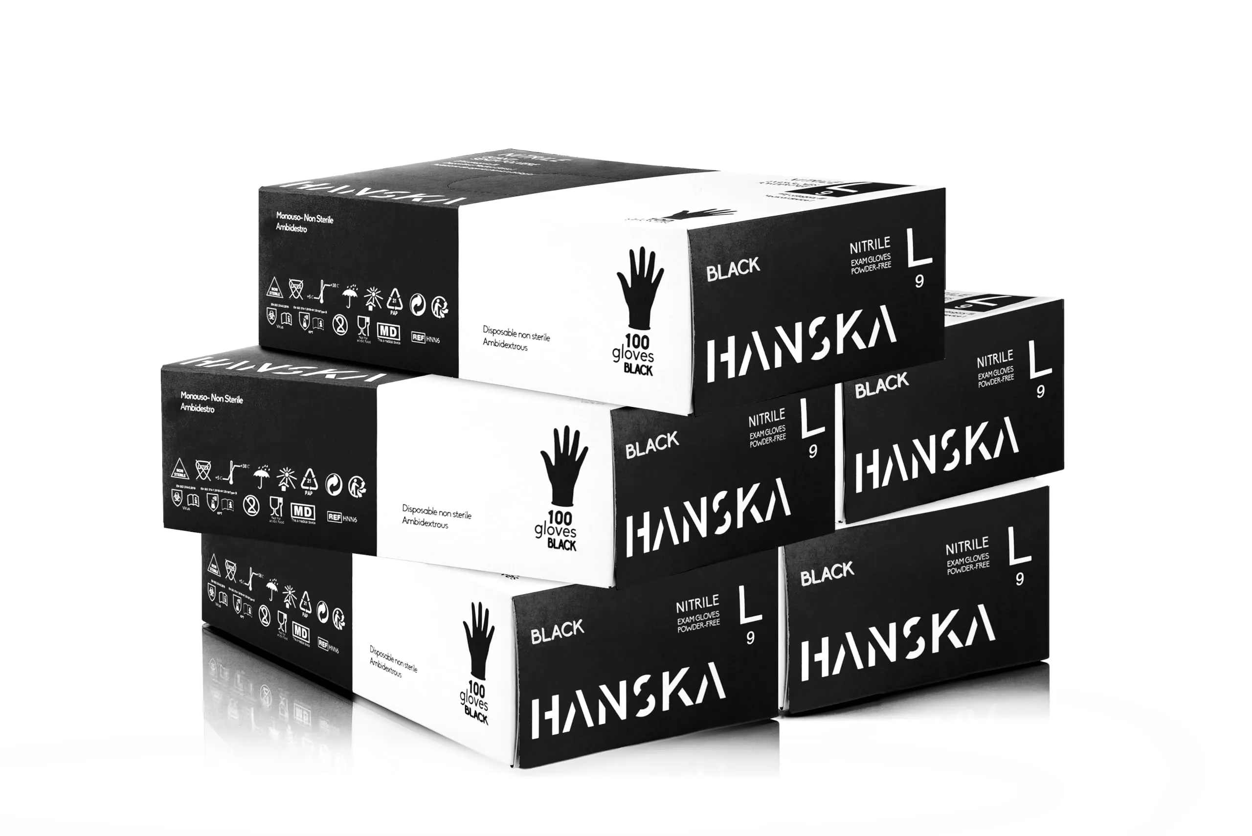 HANSKA 500 Guanti Monouso Nitrile Neri, L