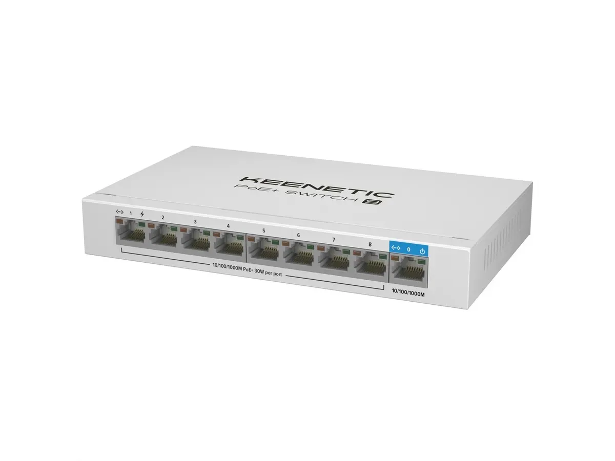 Keenetic Poe+ Switch 9 (KN-4710), 1 Porta 1gbps + 8 Porte 1 Gbps Poe+, 30W 802.3AF/AT (poe+) KN-4710-01-EU