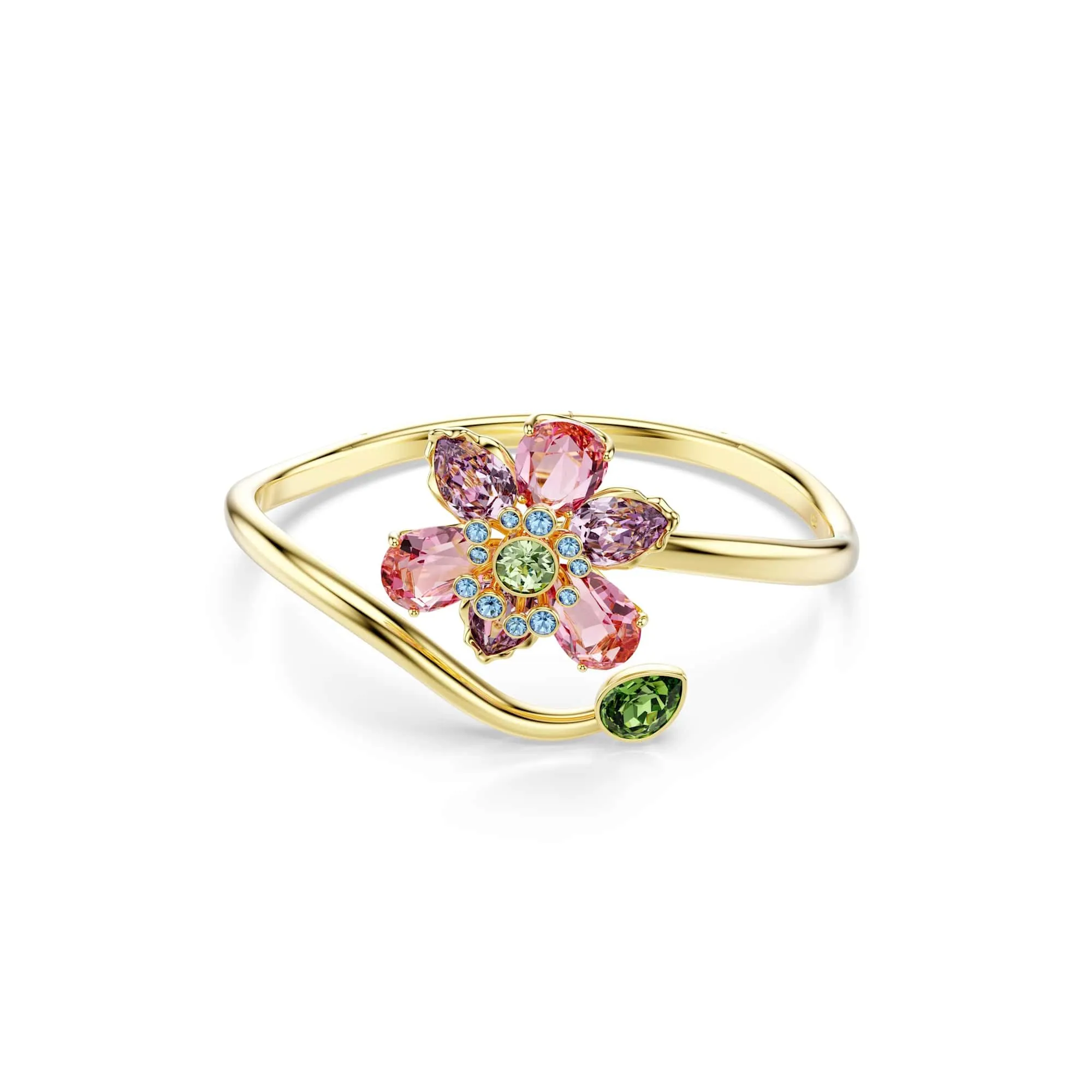 Swarovski Idyllia Bracciale Rigido, con Cristalli Multicolore, Motivo a Fiore, Taglio Misto, Taglia M, Placcato in Tonalità Oro, 16,7 cm, 5,8 x 4,8 cm, 3,2 x 2,6 cm 2,8 cm