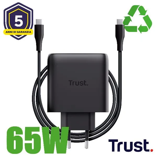 Trust Maxo 65W 2P Usb-C Gan Charger Blk 25525