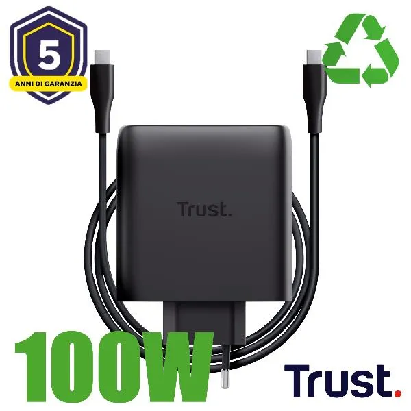 Trust Maxo 100W 2P Usb-C Gan Charger Blk 25527