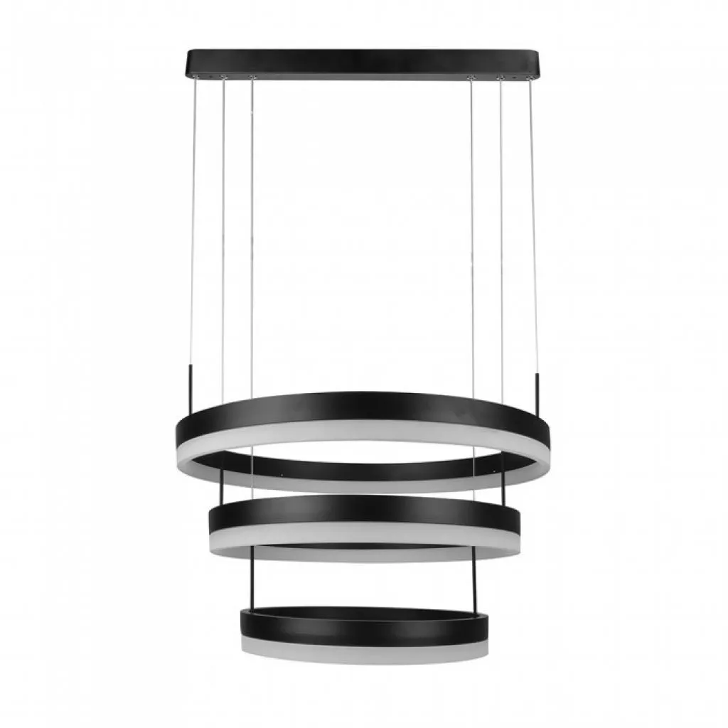 V-TAC Lampadario LED a Sospensione con 3 Cerchi 92W in Metallo Colore Nero 3000K Triac Dimmerabile