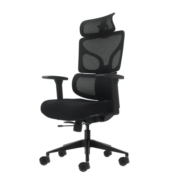Sedia da ufficio ergonomica Oqonos Cherg 010 con poggiatesta cervicale regolabile schienale e sedile in rete elastica braccioli 4D sedile scorrevole ergonomico sagomato e ruote in silicone - Nera
