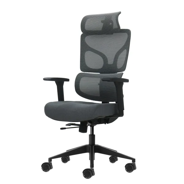 Sedia da ufficio ergonomica Oqonos Cherg 011 con poggiatesta cervicale regolabile schienale e sedile in rete elastica braccioli 4D sedile scorrevole ergonomico sagomato e ruote in silicone - Grigio con struttura nera