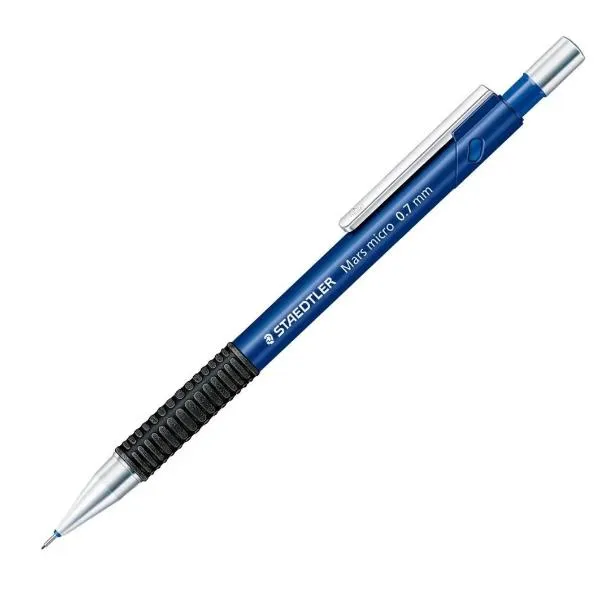 Staedtler Portamine Mars Micro Blu 0.7 Mm Impugnatura In Caucciù Clip Pulsantino E Puntale Metallo Gommino Mine Hb 775 07