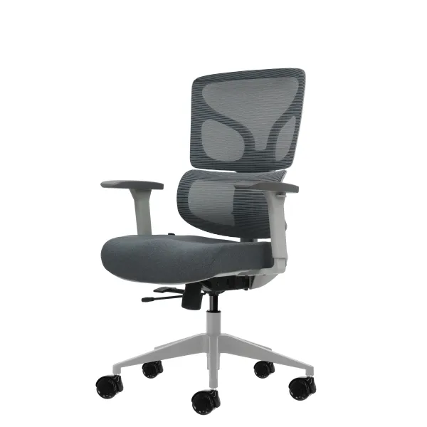 Sedia da ufficio ergonomica Oqonos Cherg 015 con schienale e sedile in rete elastica braccioli 4D sedile scorrevole ergonomico sagomato e ruote in silicone - Grigio